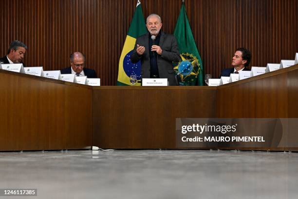 Brazil's President Luiz Inacio Lula da Silva speaks during a meeting with Governors at Planalto Palace in Brasilia, on January 9 a day after...