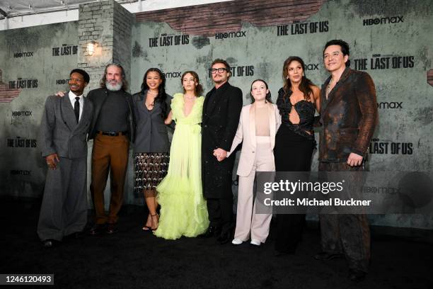 Lamar Johnson, Jeffrey Pierce, Storm Reid, Nico Parker, Pedro Pascal, Bella Ramsey, Merle Dandridge and Gabriel Luna at the Los Angeles premiere of...