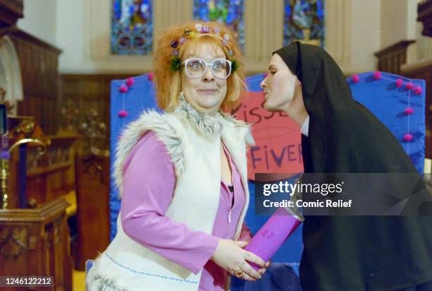 Kathy Burke and Anna Nolan during a special episode of Gimme Gimme broadcast on March 16, 2001 as part of the Red Nose campaign.