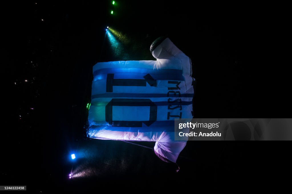 Messi Inflatable An aerial view of the inflatable t-shirt of Lionel Messi at the Lunar ...