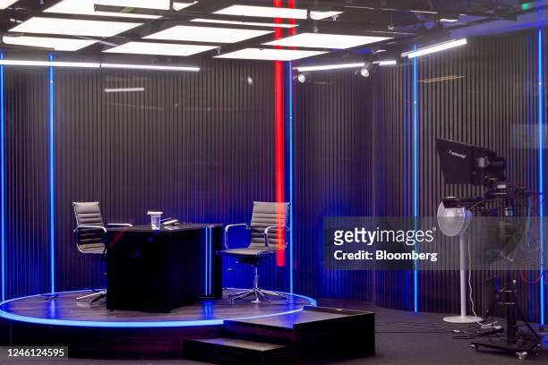 Studio at GB News television station in London, UK, on Thursday, Dec. 8, 2022. The startup has yet to shake off an advertiser boycott and has...