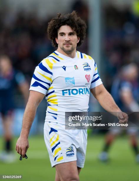 Zebres Tommaso Boni during a United Rugby Championship match between Edinburgh and Zebre Parma at DAM Health Stadium, on January 07 in Edinburgh,...