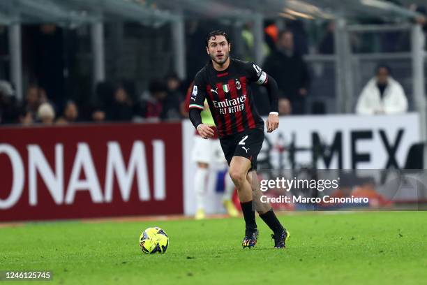 Davide Calabria of Ac Milan in action during the Serie A football match between Ac Milan and As Roma. The match ends in a tie 2-2.