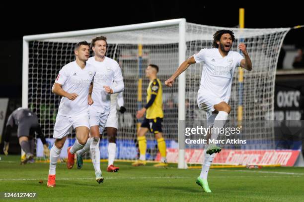 Mohamed Elneny of Arsenal celebrates scoring the opening goal during the Emirates FA Cup Third Round match between Oxford United and Arsenal at...