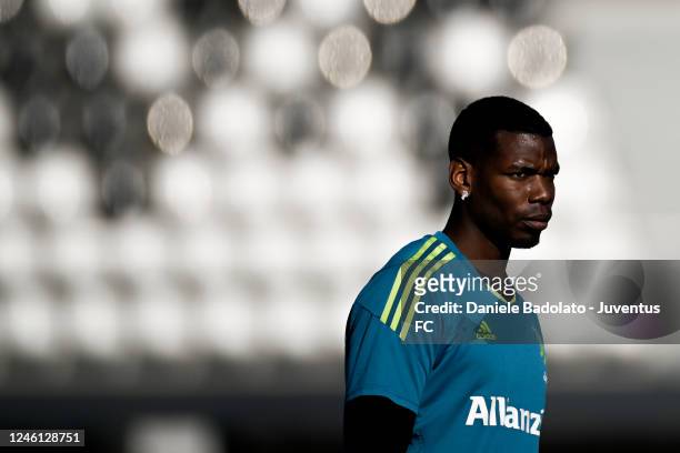 Paul Pogba of Juventus during a training session at JTC on January 10, 2023 in Turin, Italy.