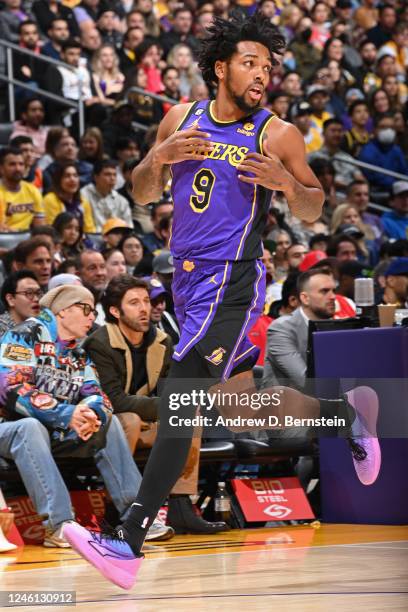 Sterling Brown of the Los Angeles Lakers runs up court against the Atlanta Hawkson January 6, 2023 at Crypto.Com Arena in Los Angeles, California....