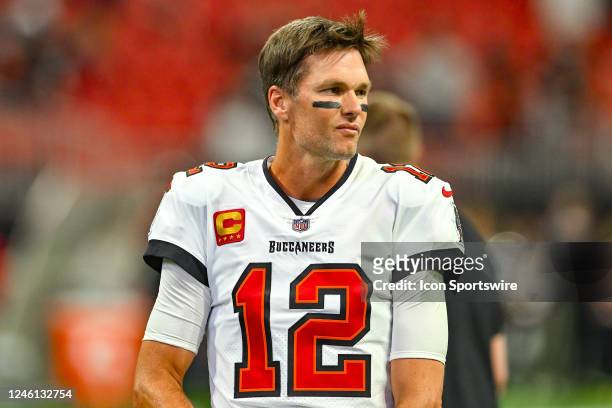 Tampa Bay quarterback Tom Brady warms up prior to the start of the NFL game between the Tampa Bay Buccaneers and the Atlanta Falcons on January 8th,...