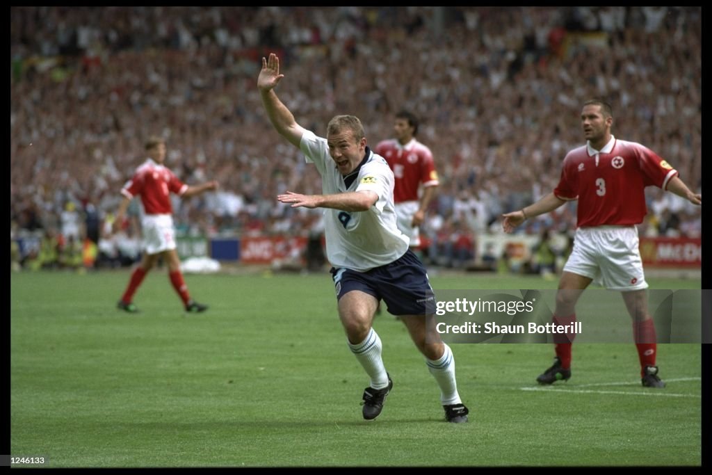 Alan Shearer of England celebrates