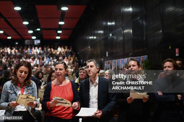 Newly elected President of the Europe Ecologie Les Verts ecologist party Marine Tondelier , Deputy mayor of Paris in charge of solidarity, fight...