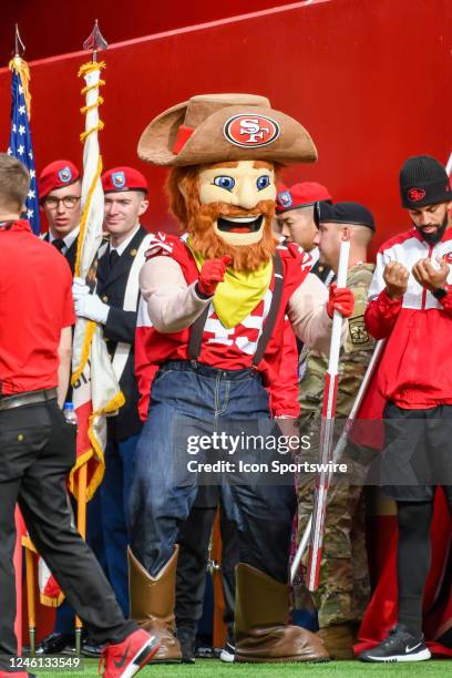 San Francisco 49ers mascot, Sourdough Sam practicing some dance moves before entering the field before the Week 18 game between the Arizona Cardinals...