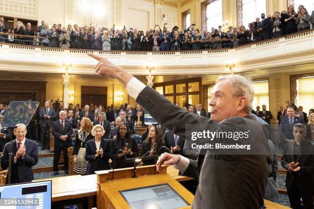 Phil Murphy, governor of New Jersey, speaks during the 2023 State of the State Address at the New Jersey State House in Trenton, New Jersey, US, on...