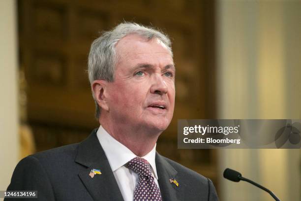 Phil Murphy, governor of New Jersey, speaks during the 2023 State of the State Address at the New Jersey State House in Trenton, New Jersey, US, on...