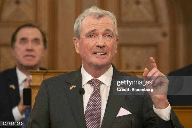 Phil Murphy, governor of New Jersey, speaks during the 2023 State of the State Address at the New Jersey State House in Trenton, New Jersey, US, on...