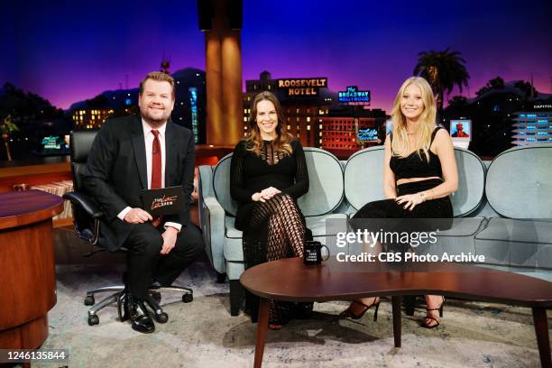 The Late Late Show with James Corden airing Monday, January 9 with guests Gwyneth Paltrow, Hillary Swank, and Self Esteem.