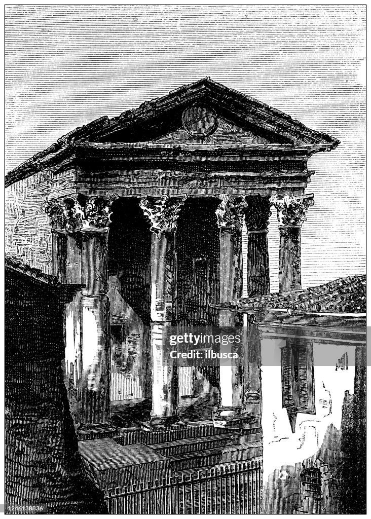 Antique illustration: Temple of Augustus, Pula, Croatia