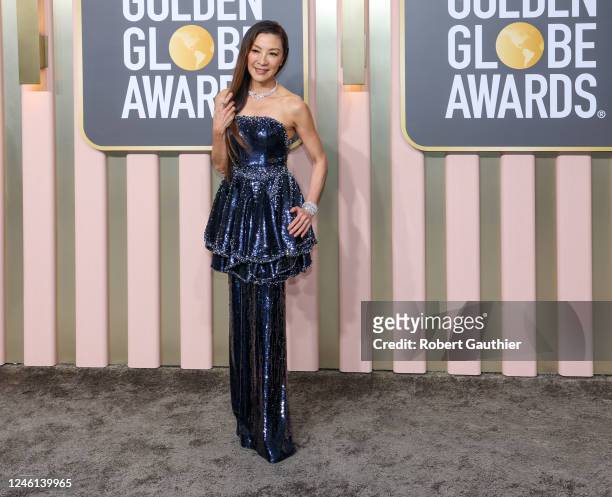 80th GOLDEN GLOBE AWARDS -- Michelle Yeoh arrive to the 80th Golden Globe Awards held at the Beverly Hilton Hotel on January 10, 2023. --