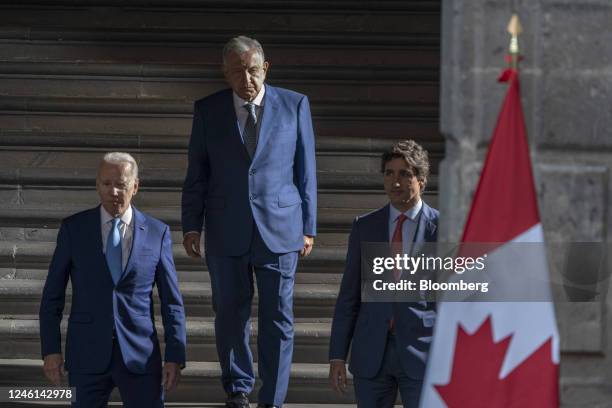 President Joe Biden, left, Andres Manuel Lopez Obrador, Mexico's president, center, and Justin Trudeau, Canada's prime minister, arrive for the North...