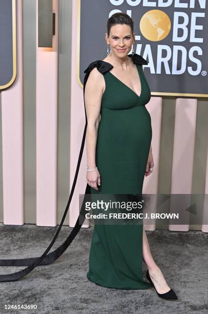 Actress Hilary Swank arrives for the 80th annual Golden Globe Awards at The Beverly Hilton hotel in Beverly Hills, California, on January 10, 2023.
