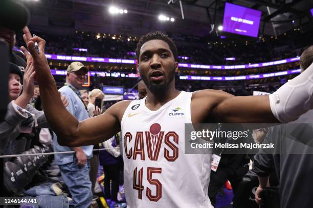 Donovan Mitchell of the Cleveland Cavaliers walks off of the court after the game against the Utah Jazz on January 10, 2023 at vivint.SmartHome Arena...