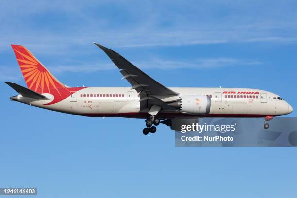 An Air India Boeing 787 landing at London Heathrow Airport, Hounslow, United Kingdom Wednesday 14th December 2022.