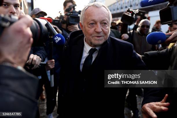 Group President Jean-Michel Aulas arrives at the French Football Federation headquarters in Paris on January 11 to attend an extraordinary executive...