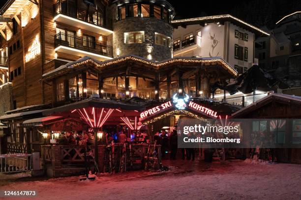 Customers enjoy the apres-ski outdoors at a bar in Ischgl, Austria, on Tuesday, Jan. 10, 2023. Its been an unseasonably warm winter in Europe and ski...