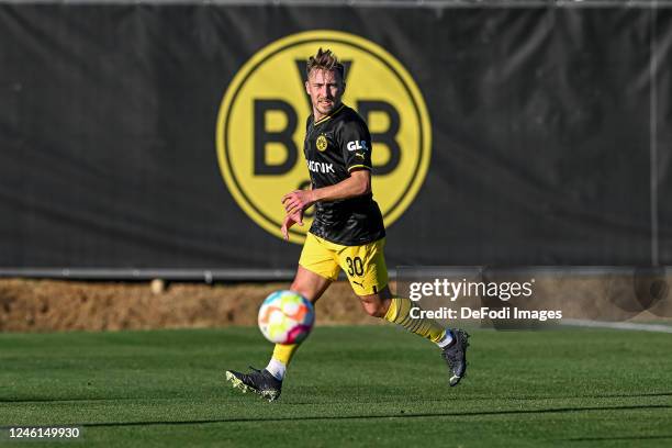 Felix Passlack of Borussia Dortmund controls the Ball during the friendly match between Borussia Dortmund and Fortuna Düsseldorf on January 10, 2023...