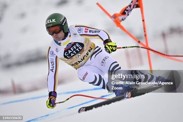 Romed Baumann of Team Germany during the Audi FIS Alpine Ski World Cup Men's Downhill Training on January 11, 2023 in Wengen, Switzerland.