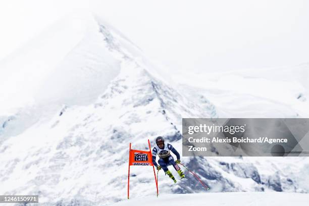 Bryce Bennett of Team United States in action during the Audi FIS Alpine Ski World Cup Men's Downhill Training on January 11, 2023 in Wengen,...