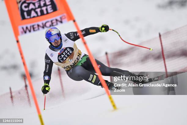 Dominik Paris of Team Italy during the Audi FIS Alpine Ski World Cup Men's Downhill Training on January 11, 2023 in Wengen, Switzerland.