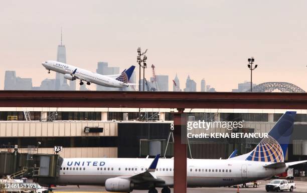 United Airlines plane departs the Newark International Airport, in Newark, New Jersey, on January 11 2023. - The US Federal Aviation Authority said...