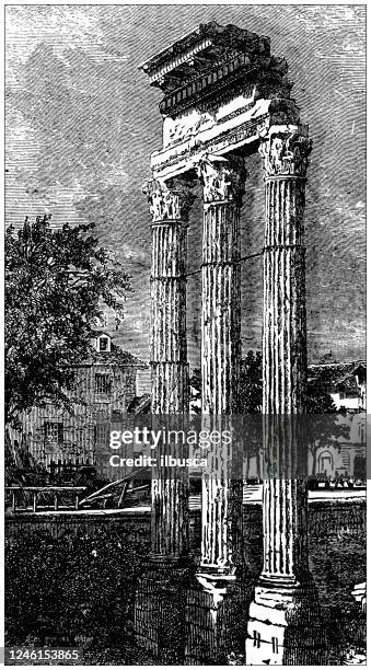 antique illustration: castor and pollux temple - roman forum stock illustrations