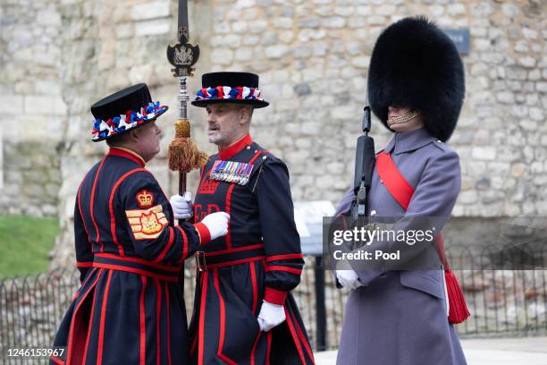 Yeoman warders and members of the Irish guards await the arrival of Prime Minister, Rishi Sunk with the Prime Minister of Japan, Fumio Kishida at the...