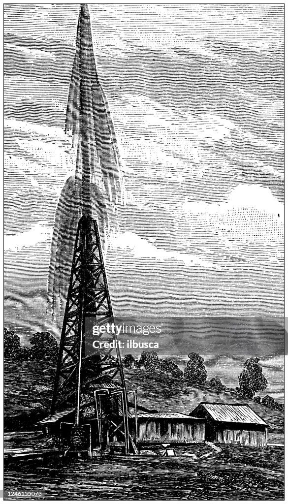 Antique illustration: Oil pump well