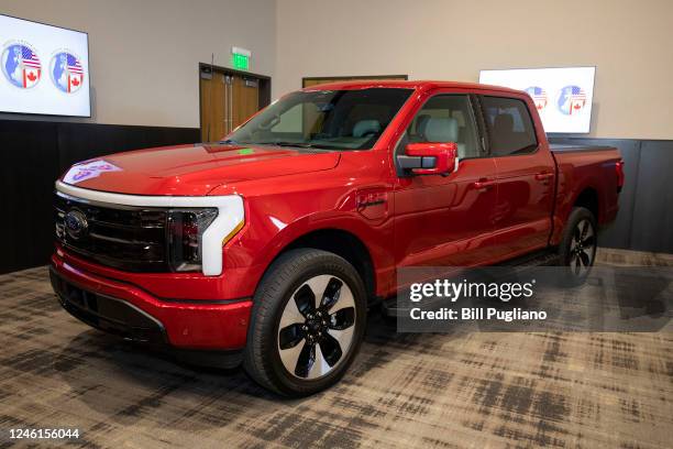 The 2023 Ford F-150 Lightning truck is shown after winning the NACTOY 2023 North American Truck of The Year Award at the 2023 North American Car,...