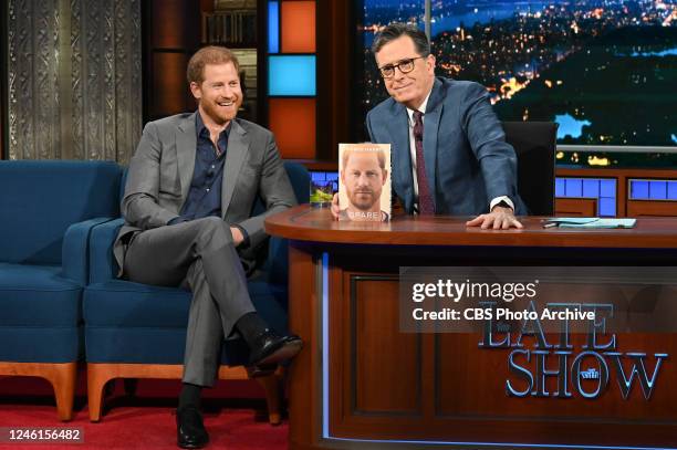 The Late Show with Stephen Colbert and guest Prince Harry, The Duke of Sussex, during Tuesdays January 10, 2023 show.