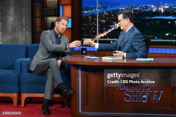 The Late Show with Stephen Colbert and guest Prince Harry, The Duke of Sussex, during Tuesdays January 10, 2023 show.