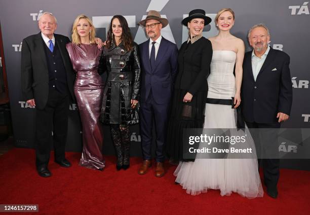 Julian Glover, Cate Blanchett, Noémie Merlant, Todd Field, Nina Hoss, Sophie Kauer and Allan Corduner attend the UK Premiere of "TÁR" at Picturehouse...