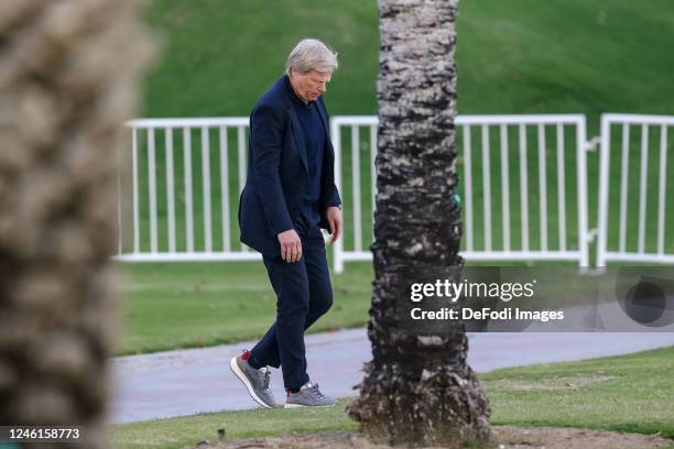 Oliver Kahn of Bayern Muenchen looks on during the fifth day of the FC Bayern München Doha Training Camp on January 11, 2023 in Doha, Qatar.