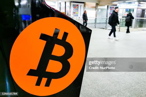 Bitcoin symbol is seen on a bitcoin ATM in a shopping center in Krakow, Poland on January 11, 2023.