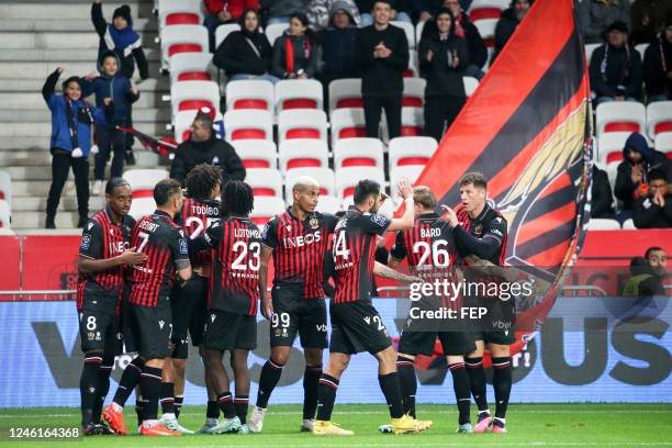 Cristian Pablo PAULINO ROSARIO - 11 Ross BARKLEY - 99 Mario LEMINA during the Ligue 1 Uber Eats match between OGC Nice and Montpellier Herault SC at...