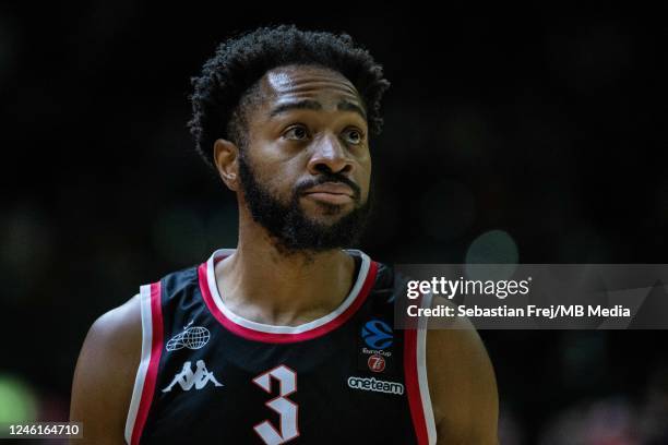 Aaron Best of London Lions looks on during the EuroCup match between London Lions and Hapoel Tel Aviv at OVO Arena Wembley on January 11, 2023 in...