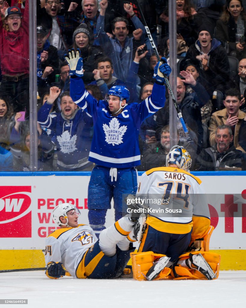 Toronto Predators John Tavares of the Toronto Maple Leafs celebrates his goal against ...