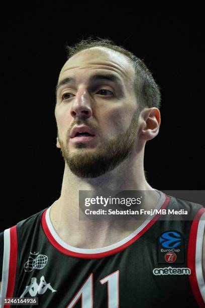 Kosta Koufos of London Lions looks on during the EuroCup match between London Lions and Hapoel Tel Aviv at OVO Arena Wembley on January 11, 2023 in...