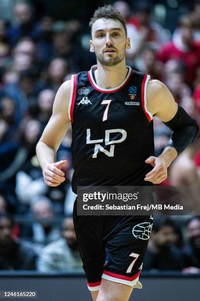 Sam Dekker of London Lions looks on during the EuroCup match between London Lions and Hapoel Tel Aviv at OVO Arena Wembley on January 11, 2023 in...