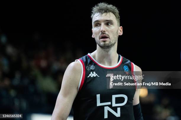 Sam Dekker of London Lions looks on during the EuroCup match between London Lions and Hapoel Tel Aviv at OVO Arena Wembley on January 11, 2023 in...