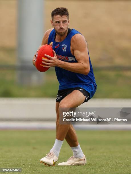 Marcus Bontempelli of the Bulldogs in action during the Western Bulldogs training session at Skinner Reserve on January 12, 2023 in Melbourne,...