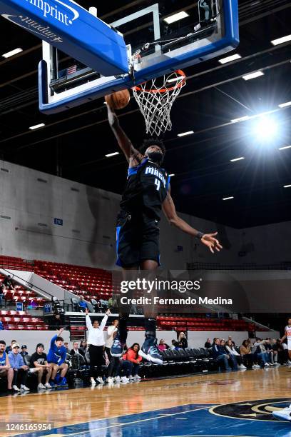 Jonathan Isaac of the Lakeland Magic dunks against the Westchester Knicks during the game on January 11, 2023 at RP Funding Center in Lakeland,...