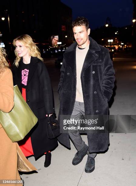 Meghann Fahy and Theo James are seen in SoHo on January 11, 2023 in New York City.
