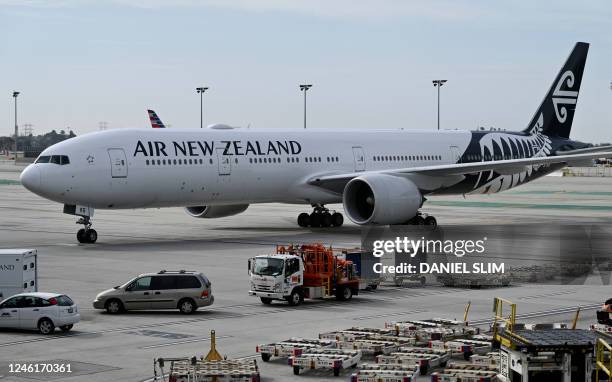 An Air New Zealand airlines plane seen at Los Angeles International Airport on January 11, 2023.